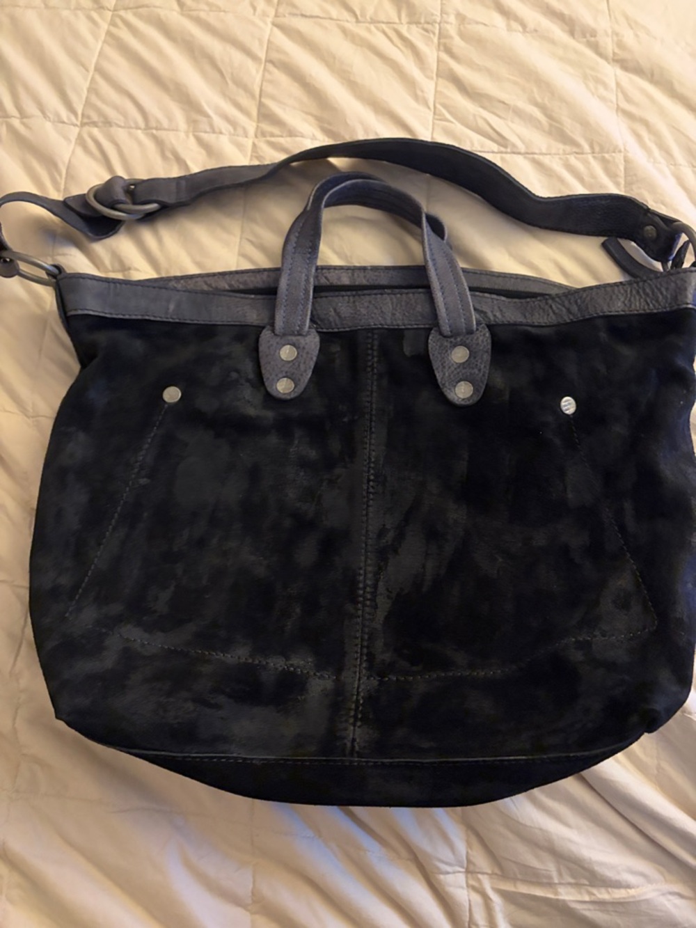 Free People Black Suede & Leather Messenger Tote